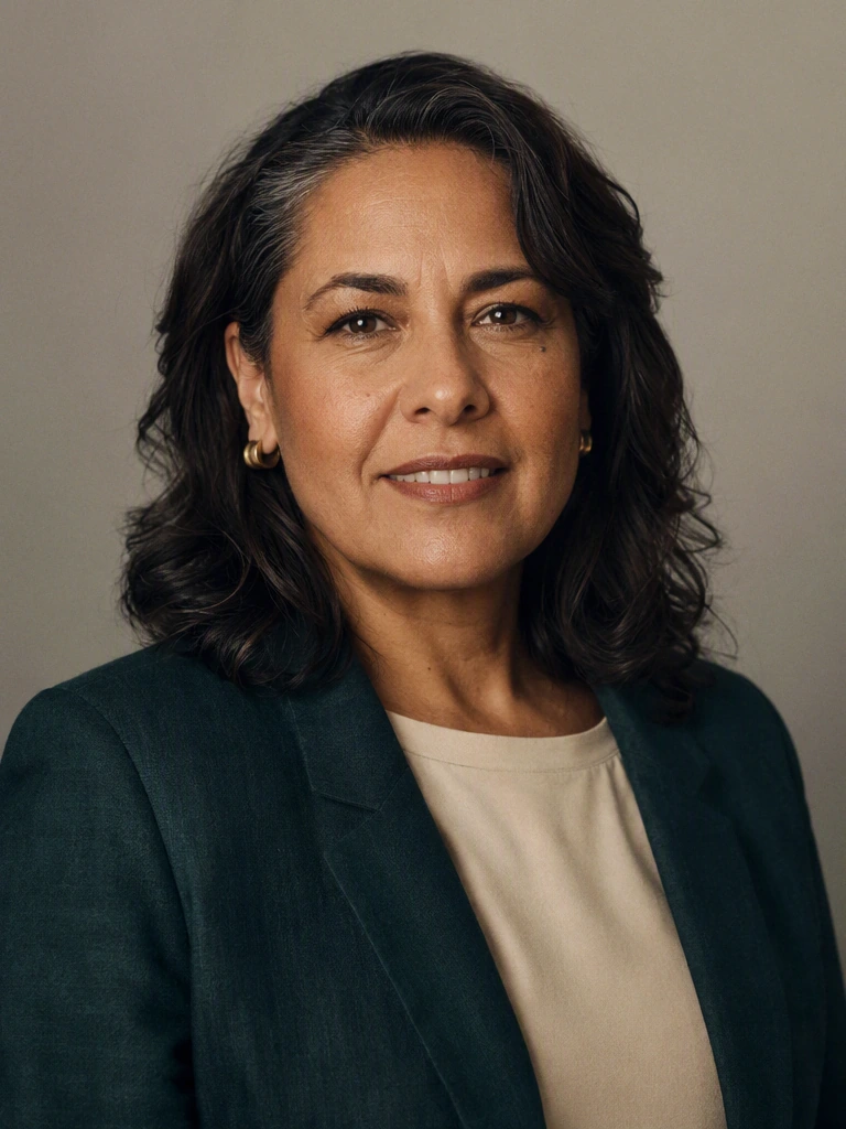 Teresa Vilar em retrato editorial, advogada fictícia em Goiânia