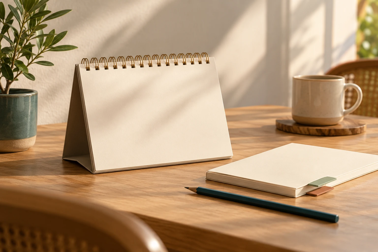 Calendário sem números e caderno para representar a passagem do tempo